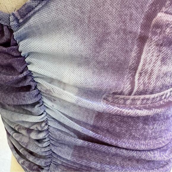 Urban Outfitters Ruched Lace-Up Mesh Tank Top Denim Jeans Print Size Medium - Picture 9 of 16